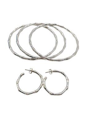Avon Silver Tone Bamboo Hoop Earrings Bracelet Gift Set Large